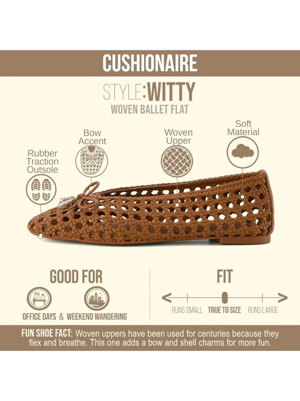 Women's Cognac Faux Leather Witty Hand Woven Ballet Comfortable Pointed Toe Flat
